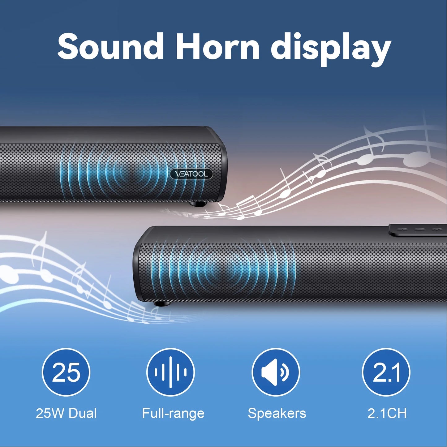 2.1Ch Sound Bars for TV, Soundbar with Subwoofer, Wired & Wireless Bluetooth 5.0 3D Surround Speakers, Optical/Hdmi/Aux/Rca/Usb Connection, Wall Mountable, Remote Control